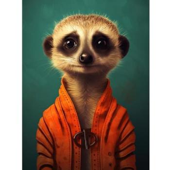 Quilted Orange Meercat Poster on Vibrant Teal Base
