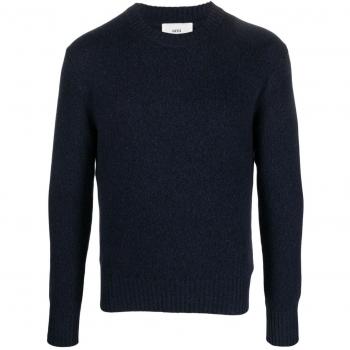 Ami Paris Men's Ami De Coeur Ribbed Knit Cashmere Sweater Blue Size L HKS127