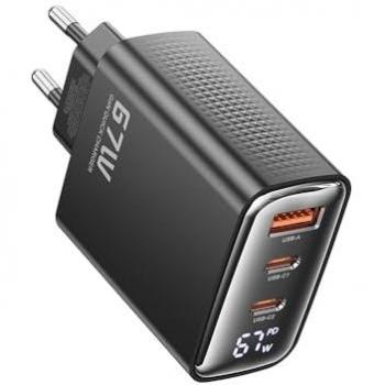 MaxVolt 67W GaN USB‑C Power Adapter – Digital LCD, QC4.0 – Works with iPhone, Xiaomi, Samsung, Huawei