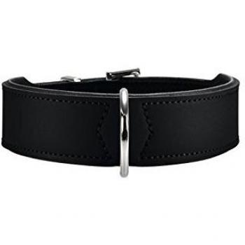 HUNTER BASIC Hundehalsband, beschichtetes Spaltleder, Kunstleder, schlicht, robust, witterungsbeständig, 60 cm, schwarz