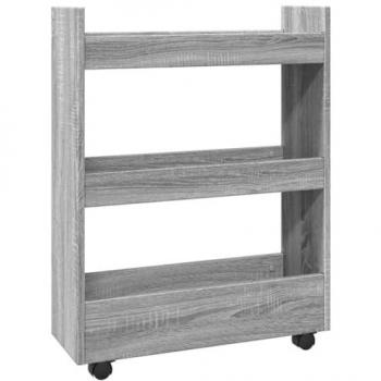 VidaXL 3 Tier Narrow Storage Trolley Grey Sonoma Engineered Wood