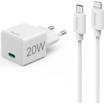 Hama Schnellladegerät mit Ladekabel Lightning, Mini-Ladegerät, PD, 20W, 1m, Weiß (20 W), USB Ladegerät, Weiss