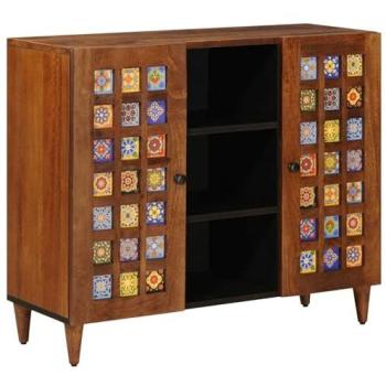 VidaXL Sideboard in Walnut Finish – 90 cm L × 33.5 cm W × 75 cm H, Solid Mango Wood,