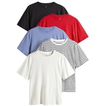 Set de 5 T-shirts Amples Bleu Marine/Bleu/Rouge/Crème/Bandeau Bleu & Blanc
