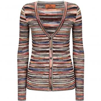 Missoni Women's Multicolor Striped V-Neck Cardigan, Size 40, Powder