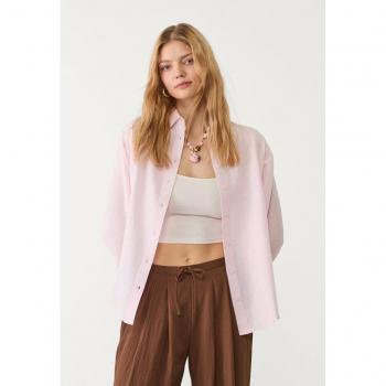 Verschwommenes Dunkelfuchsia-Hemd aus Leinenmix XL – Stradivarius