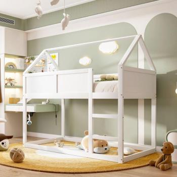 Lit superposé en bois massif 90x200 cm avec escalier