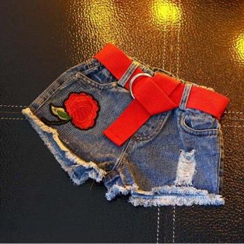 Kids Denim Shorts with Embroidered Flowers