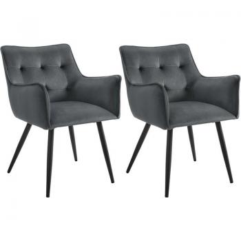 Lot 2 : Chaise Scandinave Rembourrée en Velours Gris Foncé WOLTU