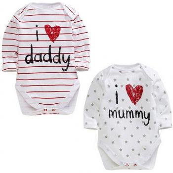 Cotton Newborn Baby Long Sleeve Romper I Love Daddy Mummy 3-12M