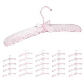 Perchas de tela forradas con lazo, 25 piezas, 38 cm, rosa
