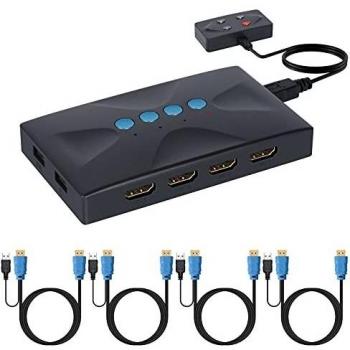 TCNEWCL Switch KVM HDMI/USB – 4 cavi integrati: PC, monitor, tastiera, mouse, scanner e stampante