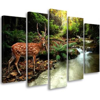 Five Piece Canvas Decor Deer Creek Forest 100x70 Brown