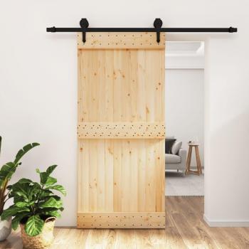 95x210 cm Solid Wood Pine Sliding Door with Hardware Set