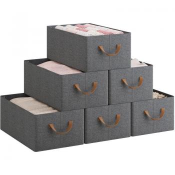 WOLTU Grey/Brown Foldable Storage Box Set of 6, 47x28x20 cm