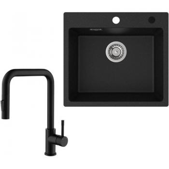 Évier inox brossé 1 bac 50x45 cm avec robinet extractible