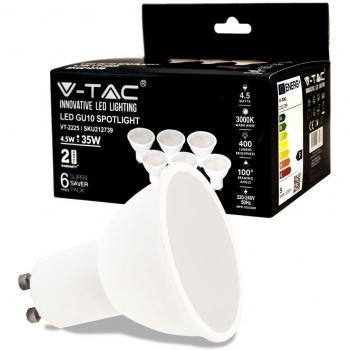 V-TAC Faretto LED GU10 4.5W 100° Copertura Satinata 6500K (Box 6 Pezzi)