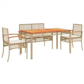 Set comedor de jardín 5 pzas con cojines ratán sintético beige
