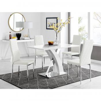 4-Seater White High Gloss Dining Table with Milan Chairs