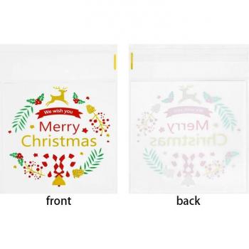 100pcs Xmas Candy Bags Santa Claus Snowman Deer Snack Cookie Plastic Packaging