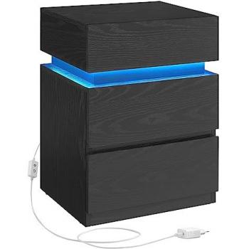 Mesita de Noche con Luz LED Multicolor, 35 x 40 x 55 cm, Blanco o Negro con Veta de Madera