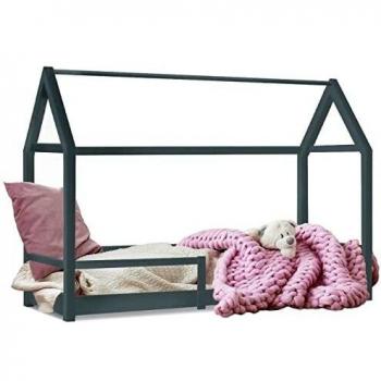 Cama cabaña Nessi 90x190 cm gris con somier de láminas y barandillas