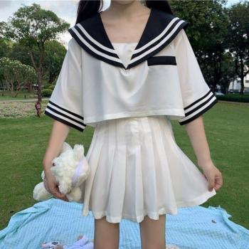 Conjunto de cosplay japonés-coreano para mujer, uniforme JK, top corto de marinero y falda plisada