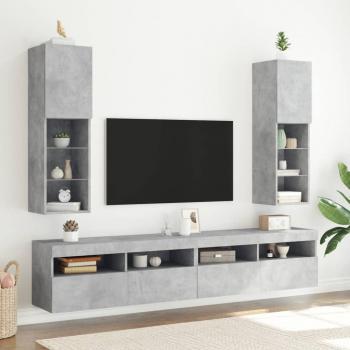 2 pcs LED Light TV Cabinets Concrete Grey 30.5x30x102 cm