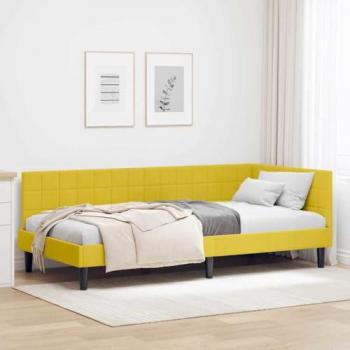 Lit d'Angle avec Tête de Lit Velours Jaune 90x190 cm