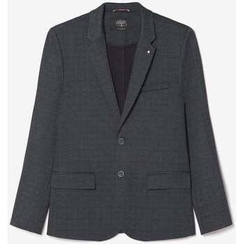 Blazer gris foncé à carreaux avec touche de bleu
