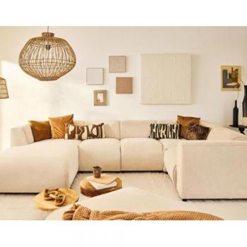Canapé Modulable 7 Places – Angle Droit – Tissu Texturé – Beige (Suaro)