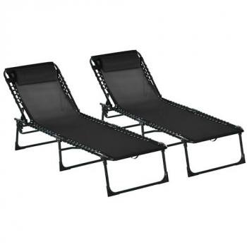 Outsunny Tumbona Acero Textilene Negra 197x58x30 cm, 84B-P202