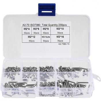230pcs M2 304 Stainless Steel Hex Socket Button Head Cap Screws and Fasteners Kit