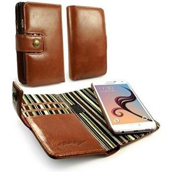 Alston Craig Tec E-scape Wallet Funda Magnética RFID de Piel Genuina Vintage para Samsung Galaxy S6