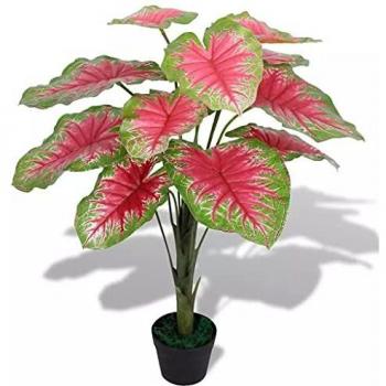 VidaXL Caladium sintetico con vaso 85 cm verde e rosso