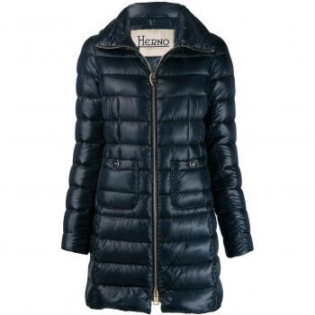 Herno Blue Padded Coat High Neck Zip, Size 2XS