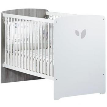 Lit bébé 60 x 120 cm bois laqué blanc et chêne gris New Leaf
