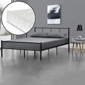 Cama de Metal Argos 140 x 200 cm con Colchón de Espuma Fría y Somier de Listones