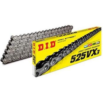 Cadena de moto DID 525 VX3 negra con 112 eslabones y Cierre remache