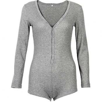 XL Gray V-Neck Ribbed Onzie Pyjamas – Artfish Women's Model