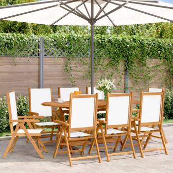 VidaXL Reclining Garden Chairs Set of 8 Cream White Fabric and Solid Wood
