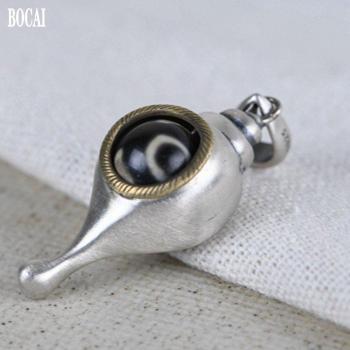 BOCAI Vintage-Silberkette mit S925, Kreuz, Vajra Dzi Muschel, Glücksanhänger für unisex