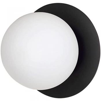 Lámpara de pared Minerva con borde negro y cristal blanco