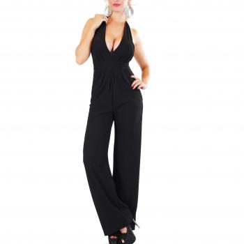 Neckholder-Jumpsuit, Rückenfrei, lang, V-Ausschnitt, S/M