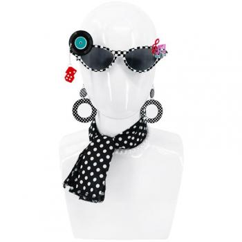 Accesorios Pin Up Años 50 Negro: Gafas, Pendientes y Pañuelo