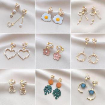 Orecchini clip a forma di cuore in zirconia, eleganza coreana