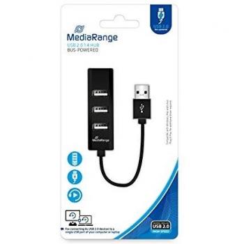 Hub Mediarange MRCS502 4 Puertos – USB 2.0 Black, 65 mm Compacto