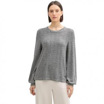 TOM TAILOR Langarmshirt mit Rundhals und Fischgrätenmuster, grau, Gr. XXXL