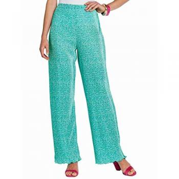 Floral Plissé Trousers in Jade – 20XS (Women)
