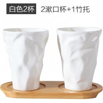 White Ceramic Bathroom Set with Bamboo Holder